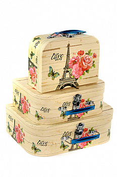 Коробка карт. 552/220 наб. из 3 чемоданов- цветущий Париж (20x15x8,5-30x21x9,5см)