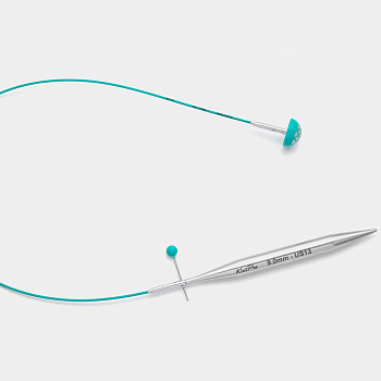 36602 Knit Pro Тросик поворотный Mindful (заглушки 2шт, кабельный ключик), длина 28см, нержавеющая сталь с нейлоновым покрытием, бирюзовый