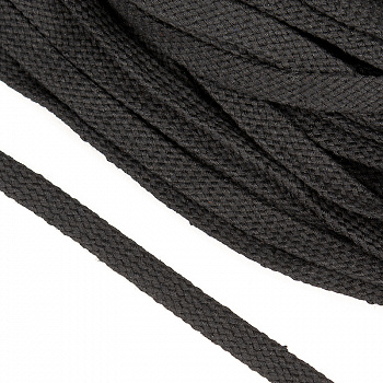 Шнур плоский х/б 10мм турецкое плетение цв.032 чёрный уп.25 м