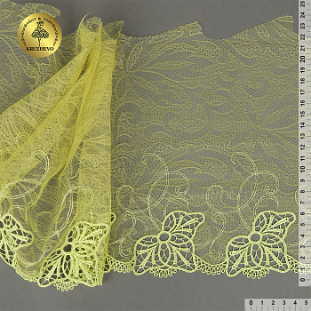 Кружево вышивка на сетке KRUZHEVO арт.TBY.OG73 шир.220мм цв.желтый,правая уп.7,25м