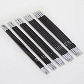 41615 Knit Pro Набор чулочных спиц для вязания 20см Karbonz (2,5мм, 3мм, 3,5мм, 4мм, 4,5мм, 5мм), карбон, черный, 6 видов спиц