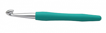 30918 Knit Pro Крючок для вязания с эргономичной ручкой Waves 10мм, алюминий, серебристый/нефритовый