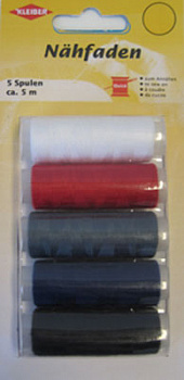 710-09 Kleiber Набор швейных ниток № 60, 100% полиэстер, 5шт (белый, красный, серый, синий, черный) по 120м в упаковке