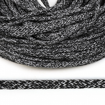 Шнур плоский х/б 08мм классическое плетение TW цв.меланж 2 (032 черный, 028 св.серый) уп.50м