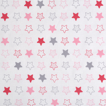 Ткань ранфорс Звезды, арт.FD 9324-02, 130г/м², 100% хлопок, шир.240см, цв.белый/розовый, уп.3м
