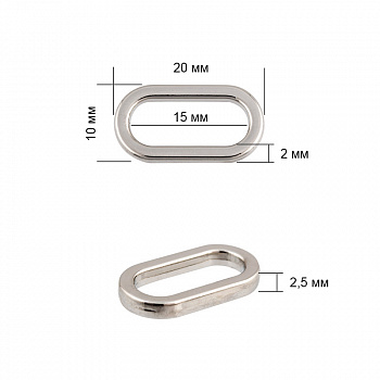 Рамка металл овальная TBY-071502 20х10мм (внутр. 15мм) цв. никель уп. 10шт