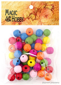 Бусины деревянные детские MAGIC HOBBY арт.MG-B 123 цв.ассорти уп.40г (85±3 шт), Ø10 мм, in Ø1,5 мм