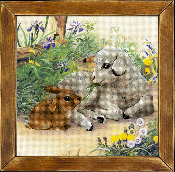 Набор для вышивания РИОЛИС арт.0051 РТ Ягненок и кролик 30х30 см
