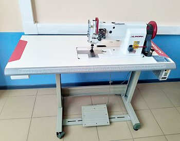 Двухигольная промышленная швейная машина для сверхтяжелых материалов/Головка A-878 - вылет рукава 265 мм - межигольное 12,7 мм (тройное продвижение)