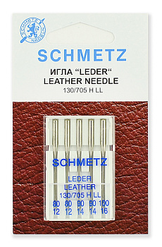 Иглы для бытовых швейных машин Schmetz для кожи 130/705H LL № 80(2)/90(2)/100, уп.5 игл