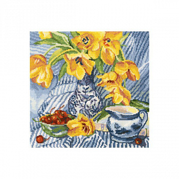 Набор для вышивания РТО арт.M504 Натюрморт с тюльпанами 24х24 см