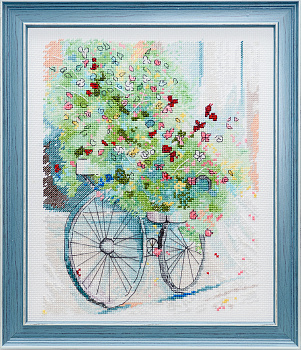 Набор для вышивания нитками АЖУР арт.0023 Цветочный велосипед 20х26 см