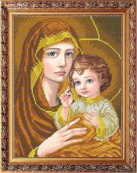Рисунок на габардине СЛАВЯНОЧКА арт. ААМА-4006 Богородица с младенцем в золоте 20х25 см