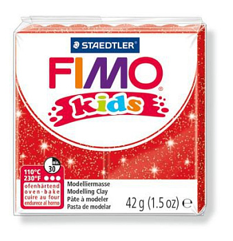 FIMO kids полимерная глина для детей, уп. 42г цв.блестящий красный, арт.8030-212