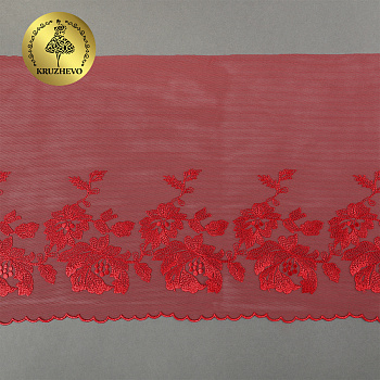 Кружево вышивка на сетке KRUZHEVO арт.TBY.OG44 шир.225мм цв.красный, правая уп.6м