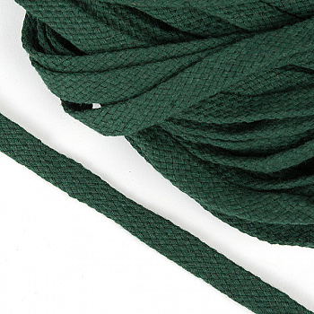 Шнур плоский х/б 10мм турецкое плетение цв.019 т.зелёный уп.25 м
