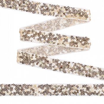 Тесьма с пайетками TBY на сетке арт. TDF02021 шир.20мм цв.белый+золото уп.13,7м