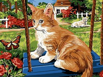 Картины по номерам Рыжий котик на качелях EX5278 30х40 тм Цветной