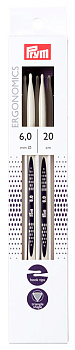 194208 PRYM Спицы чулочные для вязания Prym ergonomics 20см 6мм high-tech полимер уп.5шт