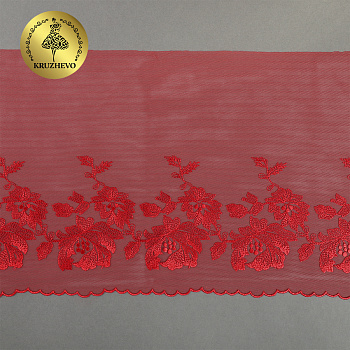 Кружево вышивка на сетке KRUZHEVO арт.TBY.OG44 шир.225мм цв.красный, левая уп.6м