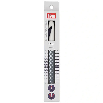 218494 PRYM Крючок для вязания Prym ergonomics 17см 15мм пластик уп.1шт белый/серый