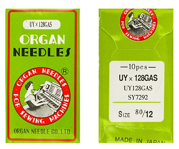Иглы для промышленных швейных машин ORGAN арт.UYx128GAS № 80/12, уп.10 игл, плоскошовные KINGTEX