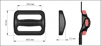 Пряжка регулятор двухщелевая 50мм TN50 цв.черный нагрузка 80 кг уп.100 шт
