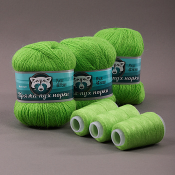 Пряжа для вязания Magic 4 Hobby Пух норки (80% пух норки, 20% полиамид) 3х50г/350м цв.S040 ярк.зеленый