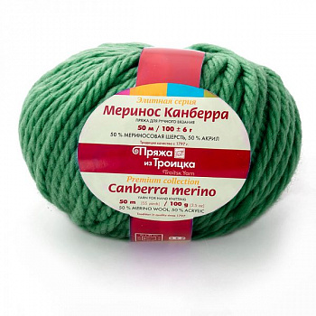 Пряжа для вязания ТРО Меринос Канберра (50% мериносовая шерсть, 50% акрил) 5х100г/50м цв.0112 зеленый