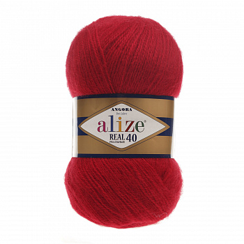 Пряжа для вязания Ализе Angora Real 40 (40% шерсть, 60% акрил) 5х100г/480м цв.056 красный