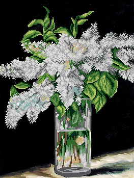 Рисунок на ткани КОНЁК арт. 1470 Белая сирень в стеклянной вазе 30х40 см