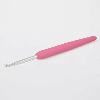 30912 Knit Pro Крючок для вязания с эргономичной ручкой Waves 5,5мм, алюминий, серебристый/св.розовый