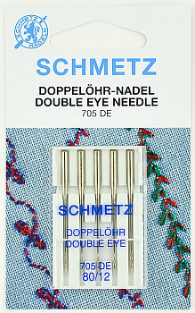 Иглы для бытовых швейных машин Schmetz с двумя ушками для декоративных работ 130/705H №80 уп.5 игл
