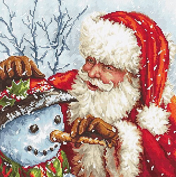 Набор для вышивания LETI арт. 919 Санта Клаус и снеговик 25х25 см