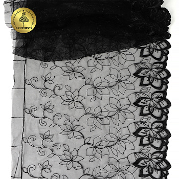 Кружево вышивка на сетке KRUZHEVO арт.TBY.OG90 шир.255мм цв.черный,левая уп.4,45м