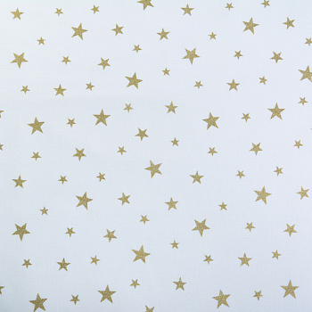Ткань ранфорс с глитером Звездочки, арт.WH 19630-1, 130г/м²,100% хлопок, шир.240см, цв.белый/золото, уп.3м