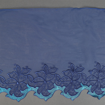Кружево вышивка на сетке KRUZHEVO арт.TBY.OG86 шир.275мм цв.синий,левая уп.6,5м