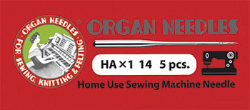 Иглы для бытовых швейных машин ORGAN универсальные №90 HA 1/14, уп.5 игл (мягкая уп.)