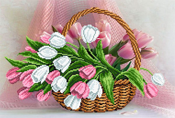 Рисунок на шелке МАТРЕНИН ПОСАД арт.37х49 - 4099 Тюльпаны в корзине