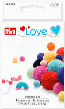 624190 PRYM Love - Набор устройств для изготовления помпонов, Ø9см/5см/3,3см, пластик, бирюзовый/ярк.розовый/синий