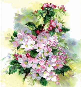 Набор для вышивания ВЫШИВАЛЬНАЯ МОЗАИКА арт. 148ЦВ Акварельные цветы. Ветка яблони 18,5х20см