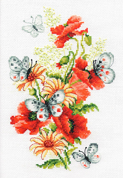 Набор для вышивки МНОГОЦВЕТНИЦА арт. МКН.52-14 Маки и бабочки 17х26 см
