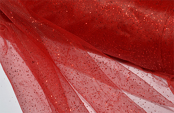 Фатин с глиттером средней жесткости блестящий арт. G.TRM.044 шир.150 см, 100% ПЭ уп.50м цв.44 красный