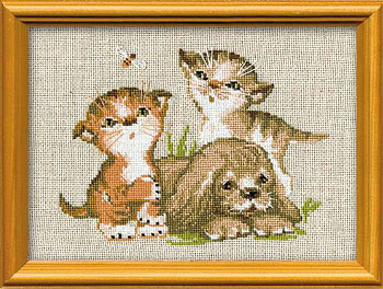 Набор для вышивания РИОЛИС арт.673 Котята и щенок 24х18 см