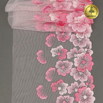 Кружево вышивка на сетке KRUZHEVO арт.TBY.OG87 шир.200мм цв.розовый, правая уп.7м