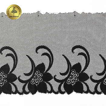 Кружево вышивка на сетке KRUZHEVO арт.TBY.T101 шир.245мм цв.черный,левая уп.6м
