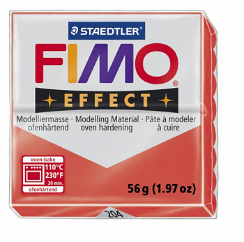 FIMO Effect полимерная глина, запекаемая в печке, уп. 56г цв.полупрозрачный красный, арт.8020-204