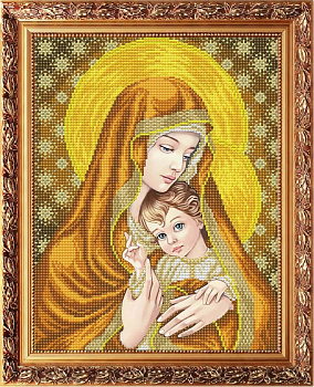 Рисунок на габардине СЛАВЯНОЧКА арт. ААМА-3007 Богородица с младенцем в золоте 28х38 см