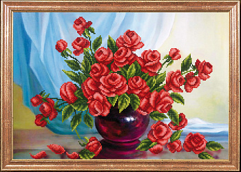 Рисунок на ткани МАГИЯ КАНВЫ арт.КС070 Алые розы 39х27 см
