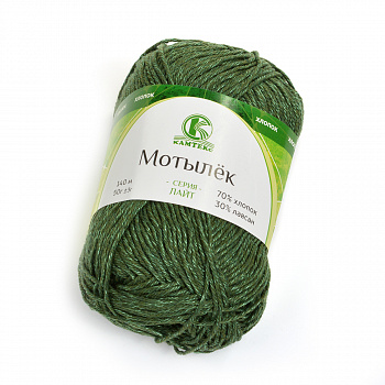 Пряжа для вязания КАМТ Мотылек (70% хлопок, 30% лавсан) 5х50г/140м цв.110 зеленый